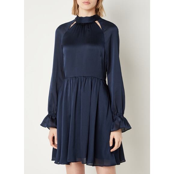Ted Baker Navy Ryaa High Neck Fit & Flare Cutout Shoulders Mini Dress 3 US 8 - Picture 1 of 12
